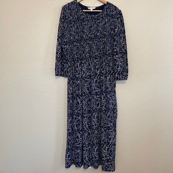 Garnet Hill Smocked Bodice Knit Midi Dress Womens Size XL Organic Cotton Blend - Picture 2 of 8